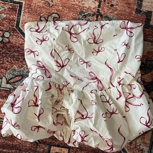 NWOT Strapless Bubble Top with Red Bow Pattern